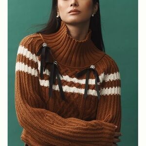 Maeve Brown and White Cowl Neck Sweater